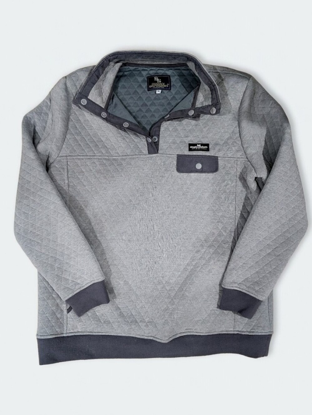 Simply Southern Light Grey Quilted Snap Pullover with Dark Trim
